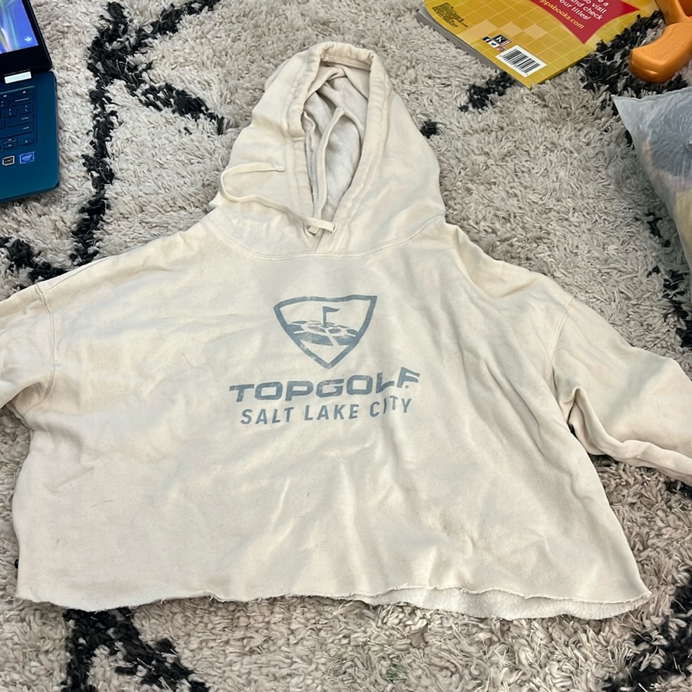 Top Golf Cropped Hoodie Size Small Blue and Off-White